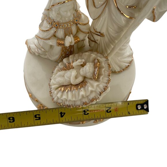 San Francisco Music Box Co Ceramic Nativity Scene Gold Silent Night Christmas - Picture 7 of 11